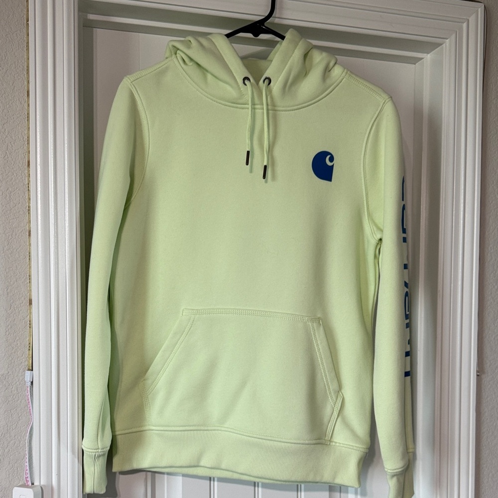 Carhartt Woman’s Light Green Hoodie with Blue Logo